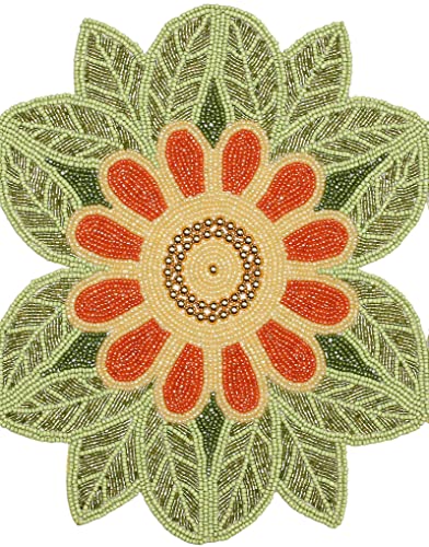 Beaded Table Runner 36 Inches Long Multi Color Beautiful Flower Design Decorative Fancy Beaded Table Runner For 4Th Of July Decoration/Farmhouse/Living Room/Christmas 13X36 Inch -Green Orange Multi #TOP7