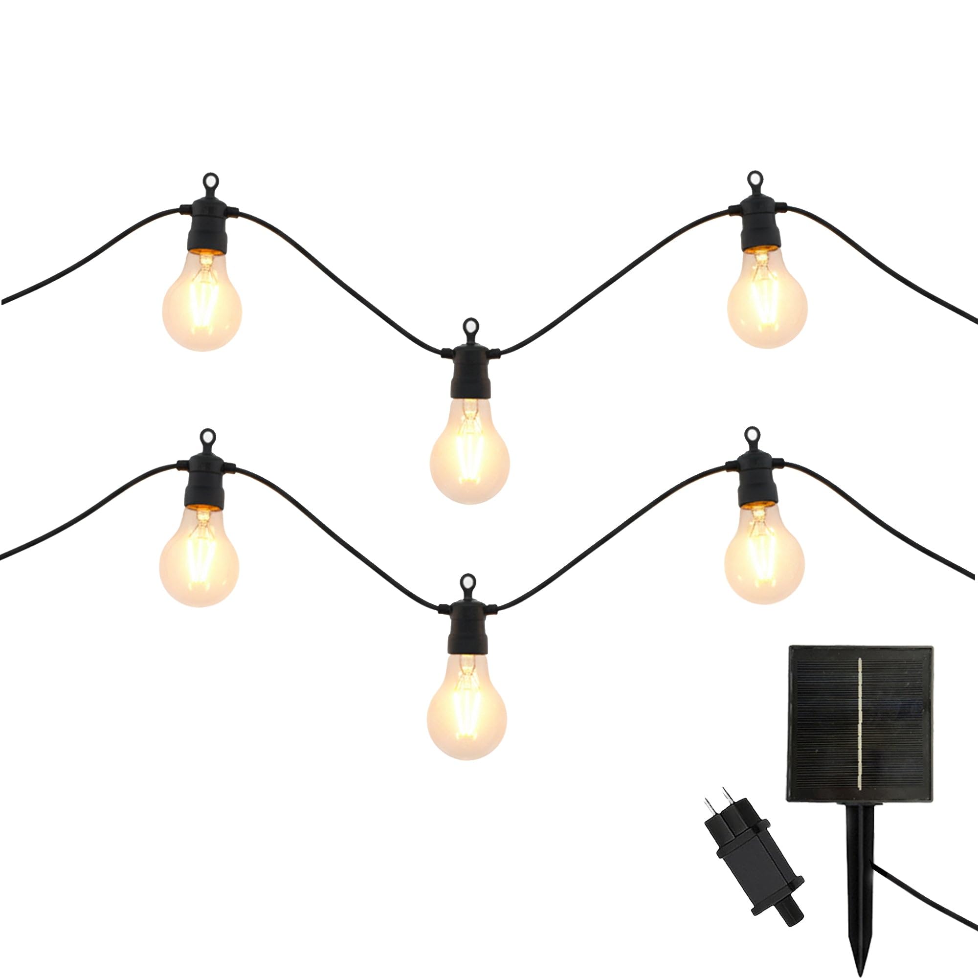 Set di 2 catene luminose per esterni, 10 globi trasparenti LED bianco caldo dimmerabile PARTY CLEAR HYBRID 8 m solare e su rete