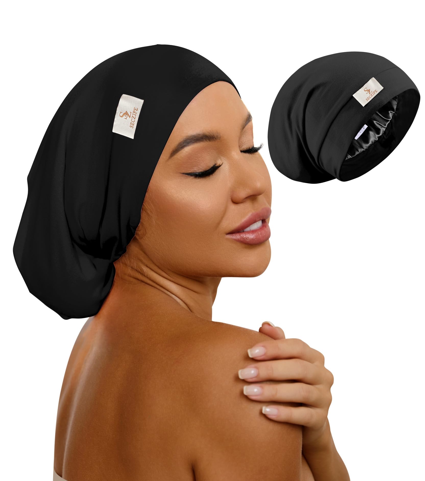 100% Mulberry Silk Sleep Cap for Curly Long Hair Protection Adjustable Mulberry Silk Sleep Cap with Elastic Band – THXSILK main image 2