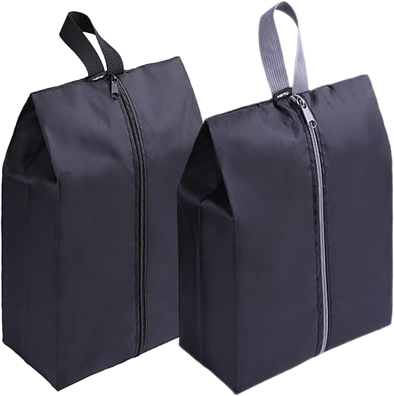 Travel Shoe Bags Set of 2 Waterproof Nylon with Zipper for Men & Women (Black)