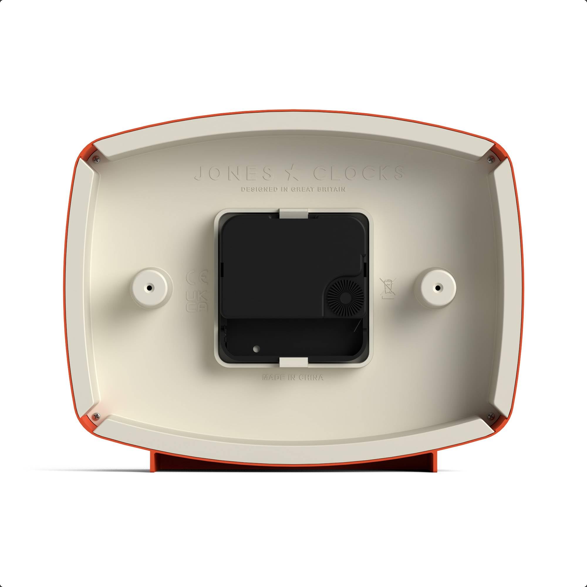 JONES CLOCKS® Film Schreibtischuhr | Retro-rechteckiges Design | Orange | Retro-Design, das mid-Century-Stil mit einem markanten modernen Finish für Regal, Tisch, kaminsims oder Bett verbindet