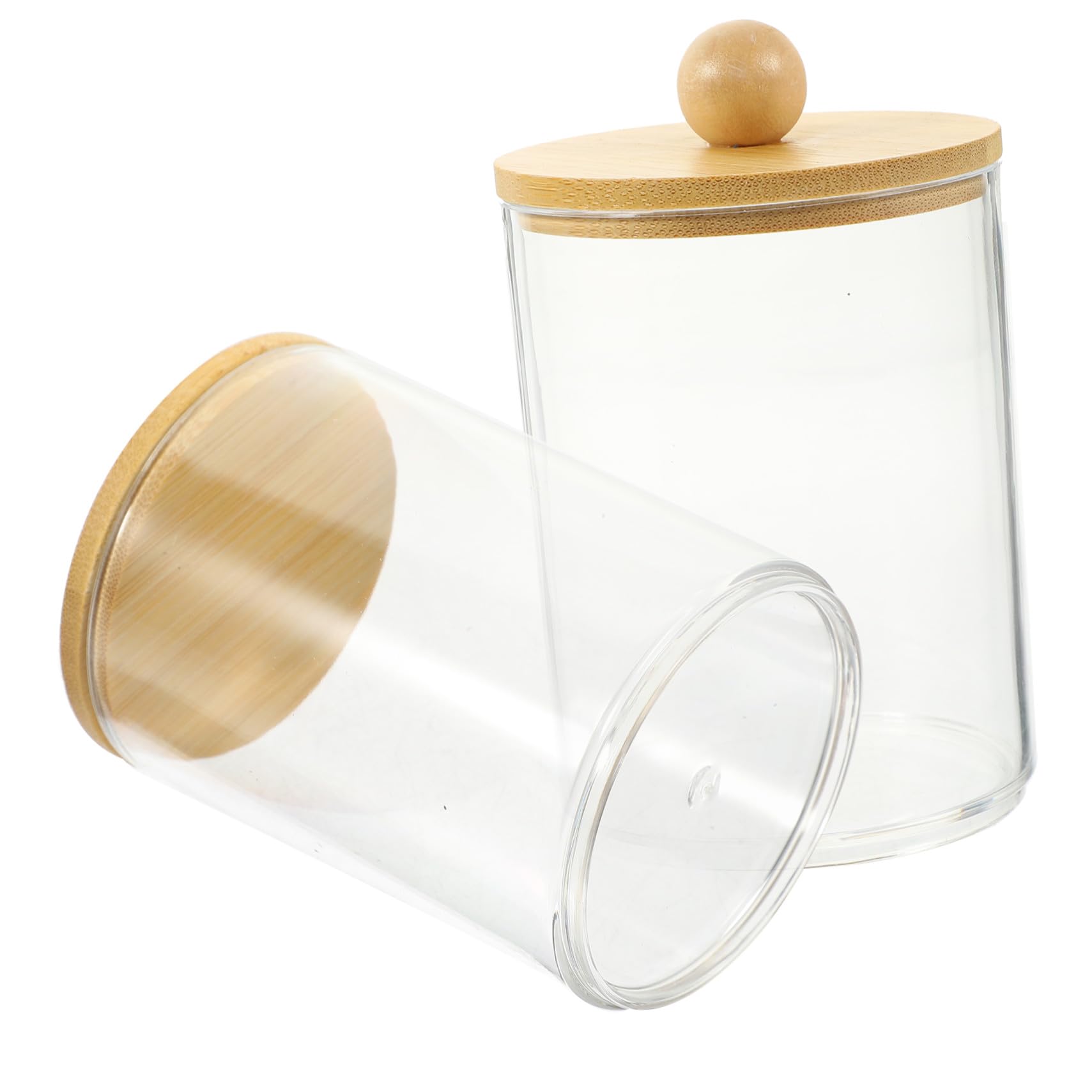 HONMEET 2個 透明アクリル 化粧品収納ボックス 竹蓋付き 綿棒綿パッドケース 多目的収納 卓上用 小型綿棒オーガナイザー