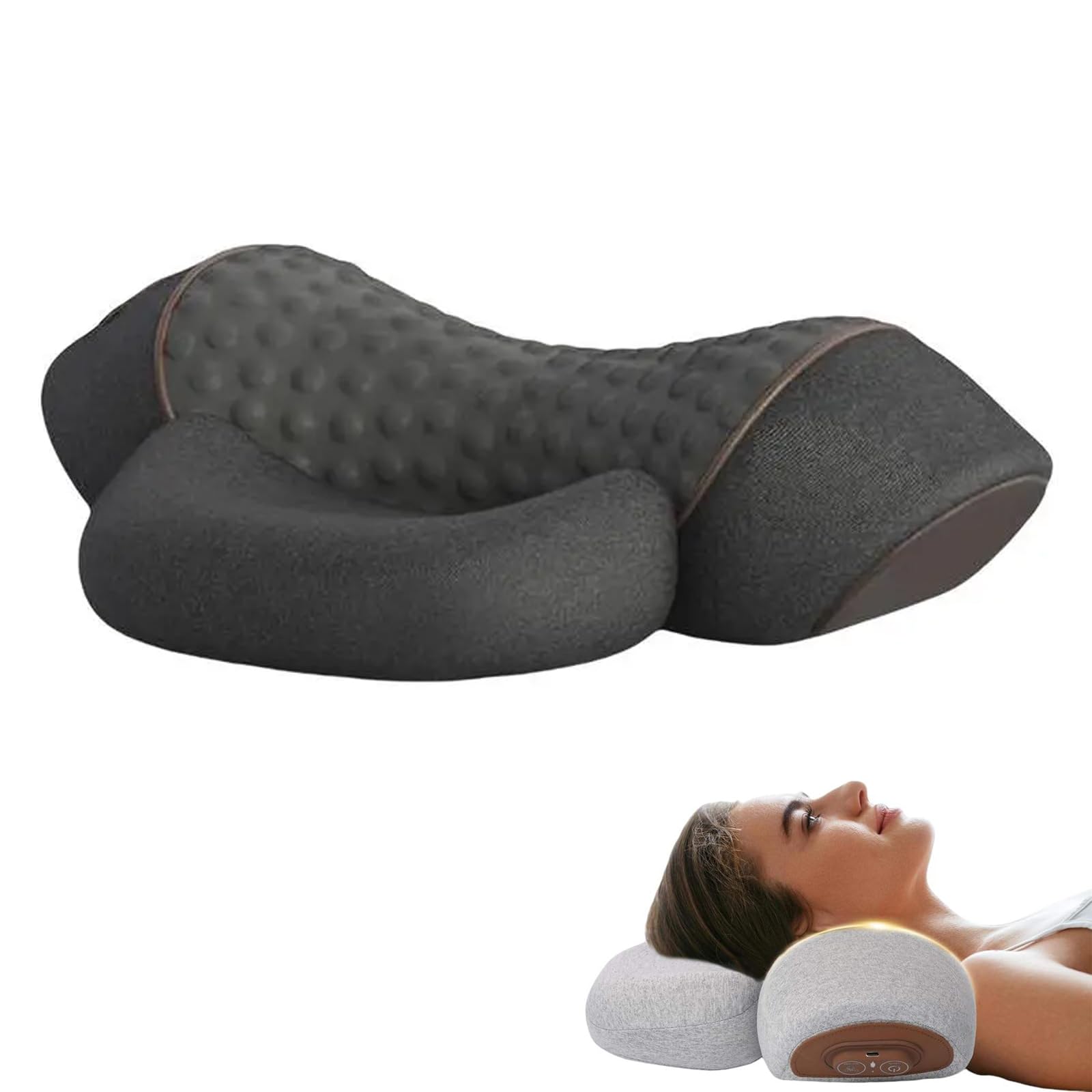 Cojín Cervical con Calor y Masaje 3 en 1, Tracción Cervical 26°, Alivio del Dolor de Cuello y Hombros, Gris
