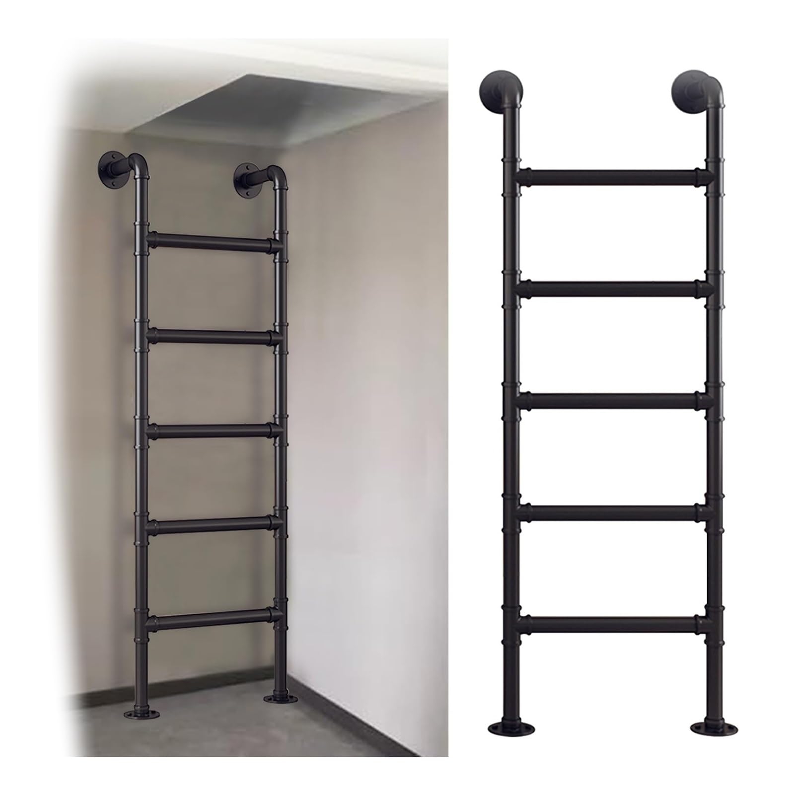 Wall Fixed Ladder, Wall-Mounted Bunk Bed Ladder For Lofts, Dorms, RVs, High Beds 330 lbs 5-Step 165-170cm(170cm/66.9in-5Step)
