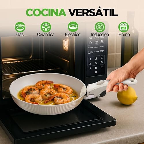 Miniatura 4 de Nutrichef Bateria Cocina Mango Extraible, Ceramica, 18 Piezas, Juego De Ollas Y Sartenes, Antiadherentes, Sin Ptfe, Ahorra Espacio, Apto Para Horno Y Estufa, Incluye Utensilios