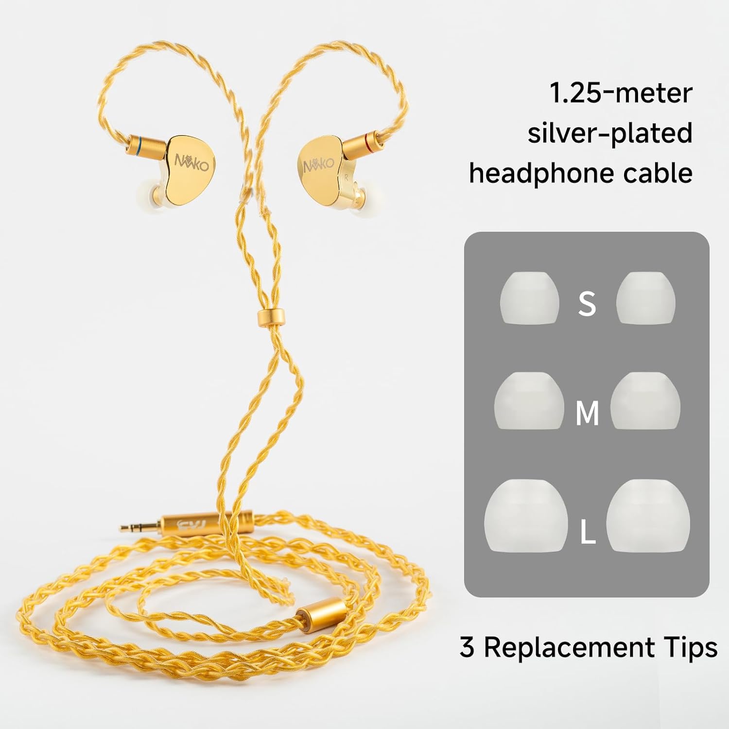 CVJ Neko in Ear Monitor Headphones Wired Earbuds for Musicians Singers Audiophile Studio, HiFi Bass IEMs Earphones with Detachable Cable,Noise Isolating HiFi IEMs for Phone Laptop iPad(no Mic,Gold)