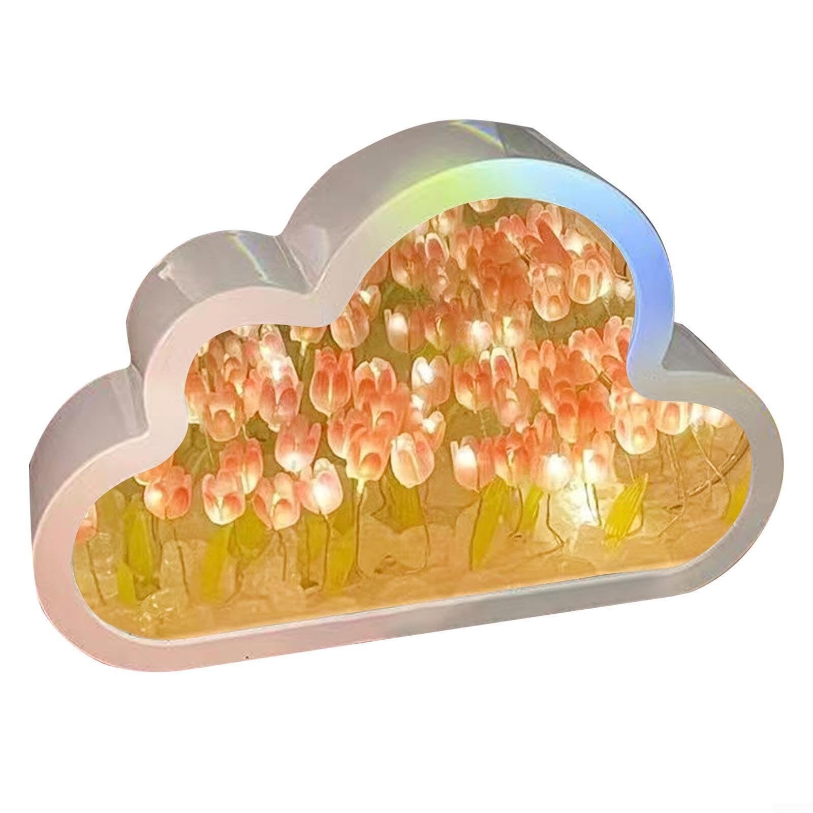 Captivating DIY Flower Wall Light, Unique Decor Piece, Realistic And Elegant DIY Cloud Tulip LED Night Light, Mirror Table Lamps Bedroom Ornaments Decoration(Pink)