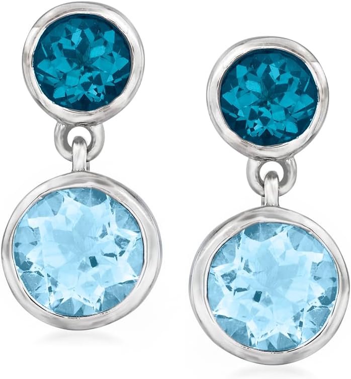 6.70 ct. t.w. London and Sky Blue Topaz Drop Earrings in Sterling Silver