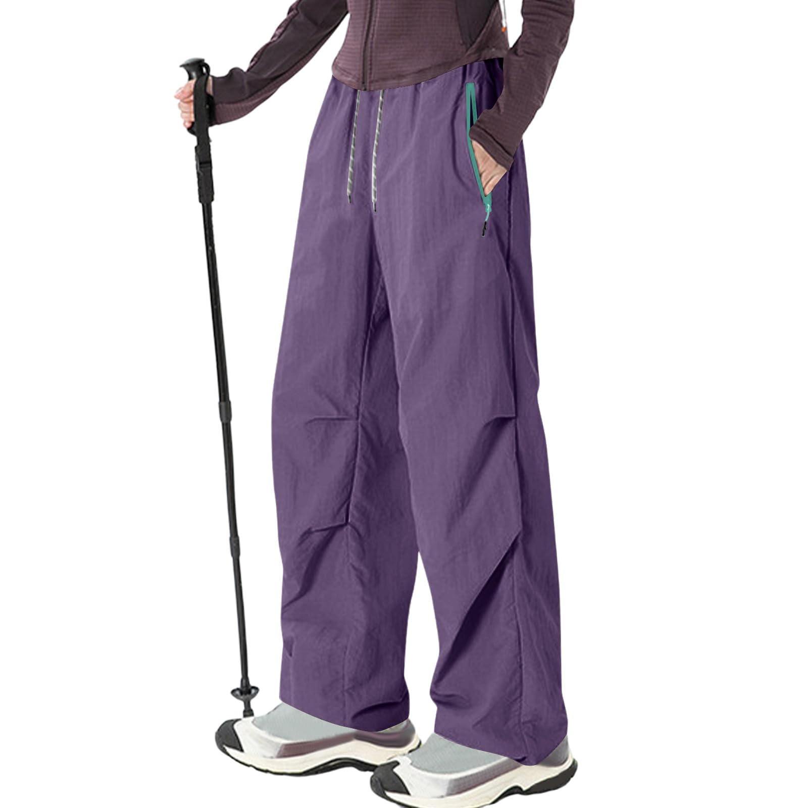 Womens Jogging Pants Quick Dry Lightweight Hiking Sweatpant Drawstring Elastic Waist Outdoor Pant with Zipper Pocket(Purple,XX-Large)