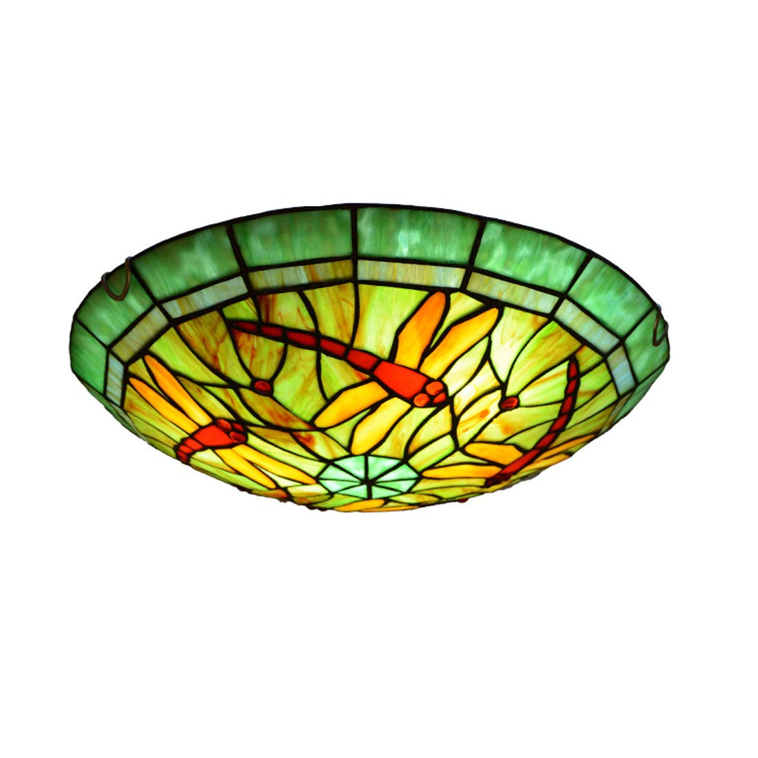 Wdbztj 30Cm Vintage Green Dragonfly Ceiling Light Flush Mount,Tiffany Style Round Ceiling Lamp, E27 Bulb, Dimmable Hallway Decoration Ceiling Lighting Fixtures For Bedroom Living Room Bathroom,