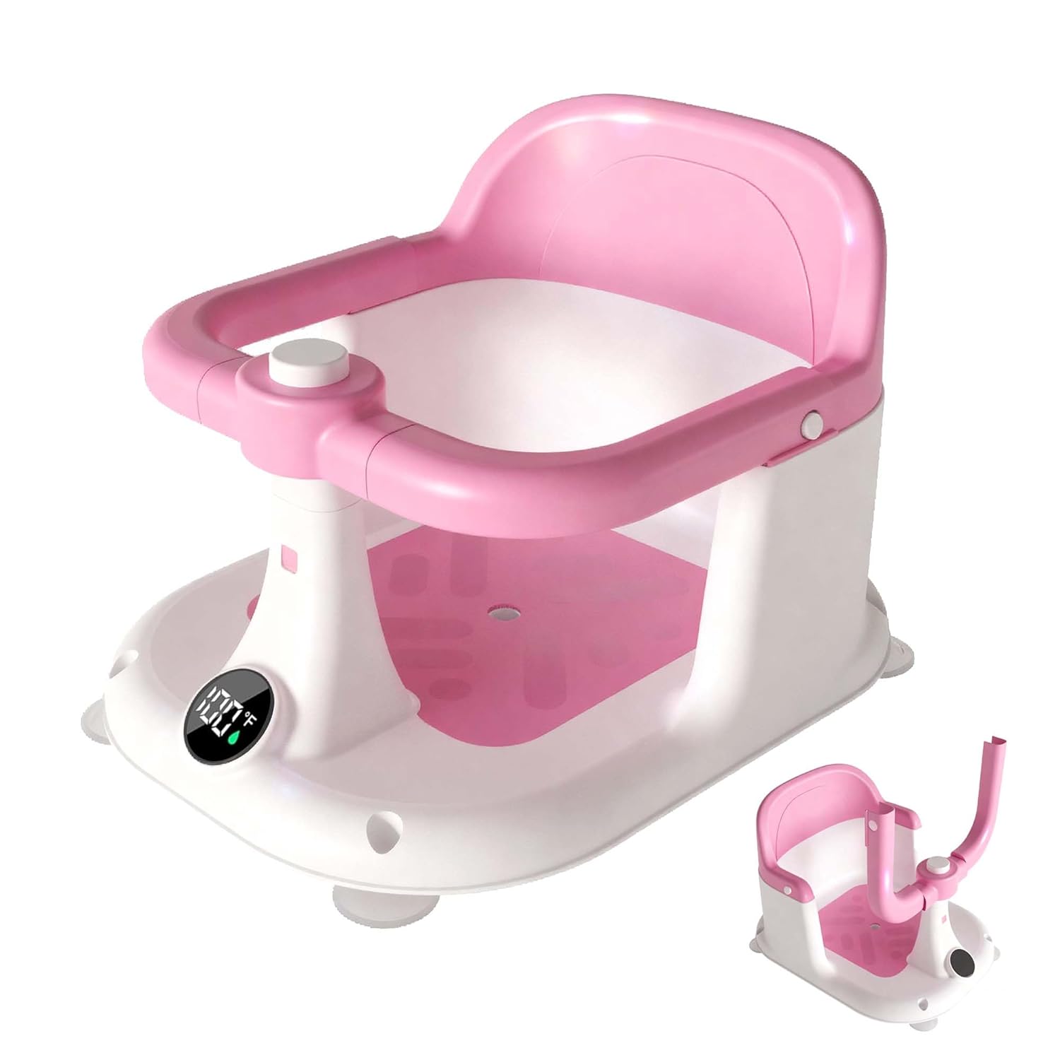 Baby Bath Seat for Infants 6 Months & Up - Adjustable Sitting up Bathtub Chair with Surround Design & Temperature Sensor, Non-Slip 4-Suction Base for Infant Bath Safety (Pink)