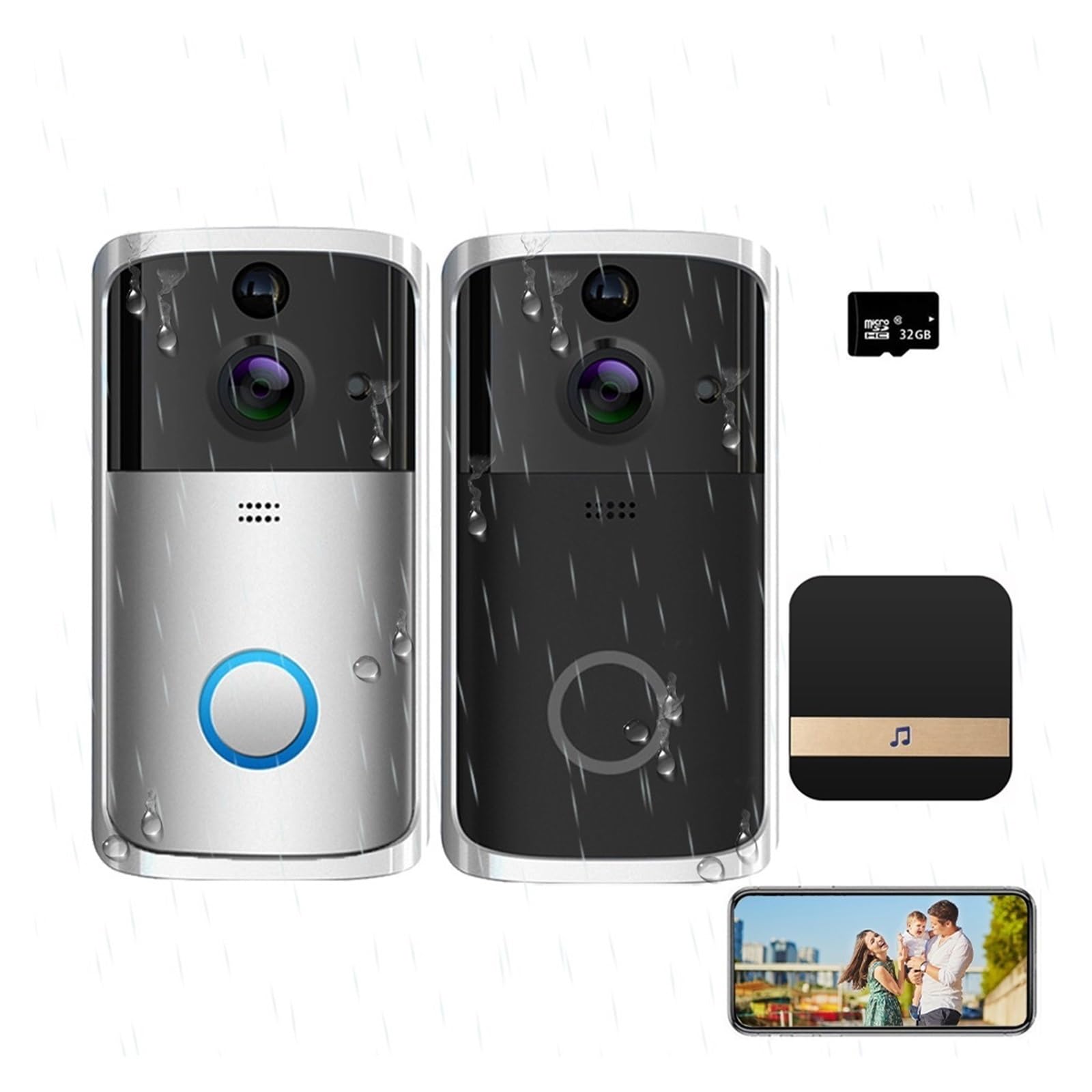 Timbre inalámbrico Timbre De Puerta De Vídeo, Timbre Inalámbrico Wifi, Cámara Inteligente, Intercomunicador De Teléfono De Puerta Con Detección De Movimiento, Resistente Al Agua For La Seguridad Del H