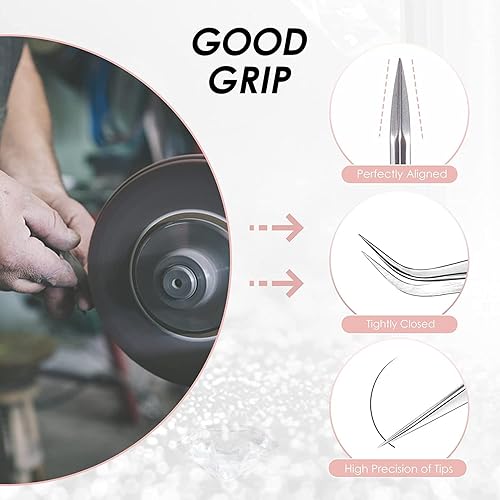 Miniatura 5 de LANKIZ Pinzas de extensión de pestañas de acero inoxidable, rectas y curvas, juego de 2 pinzas para pestañas profesionales de extensión de pestañas,