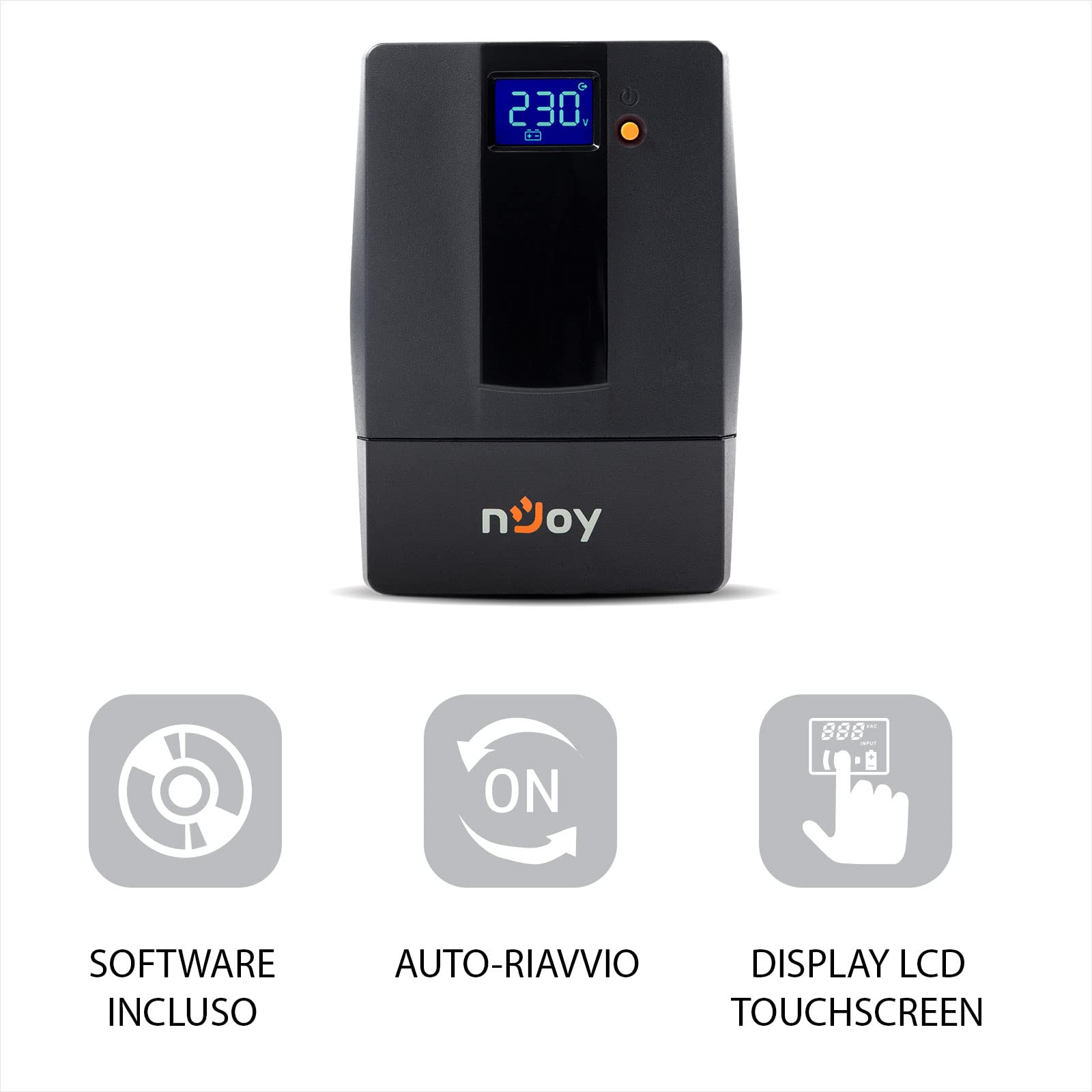 nJoy Horus Plus 600 VA Groupe de continuité Line Interactive UPS, 360 W, écran LCD, écran Tactile AVR, Noir