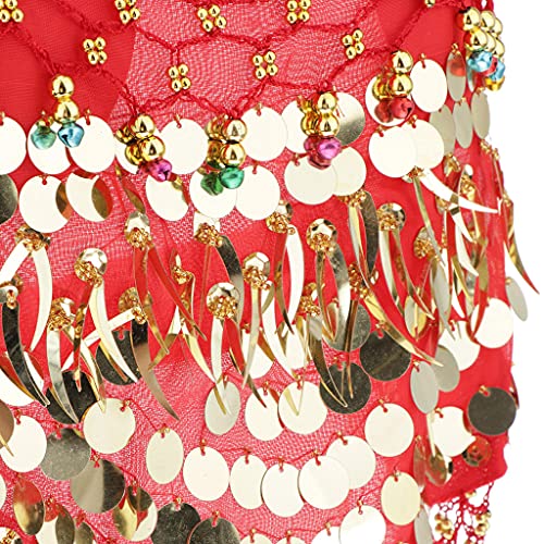 AMLESO Roupa de dança cigana indiana latina com lantejoulas, frente única acolchoada, Vermelho, 26.5