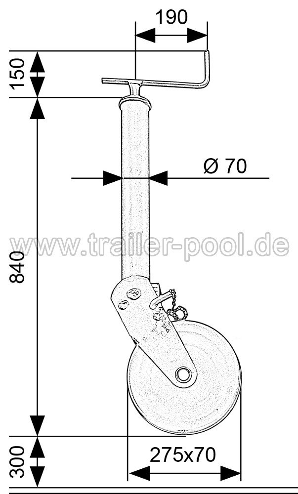 Stützrad grundiert 1000 kg klappbar, Stahblechrad