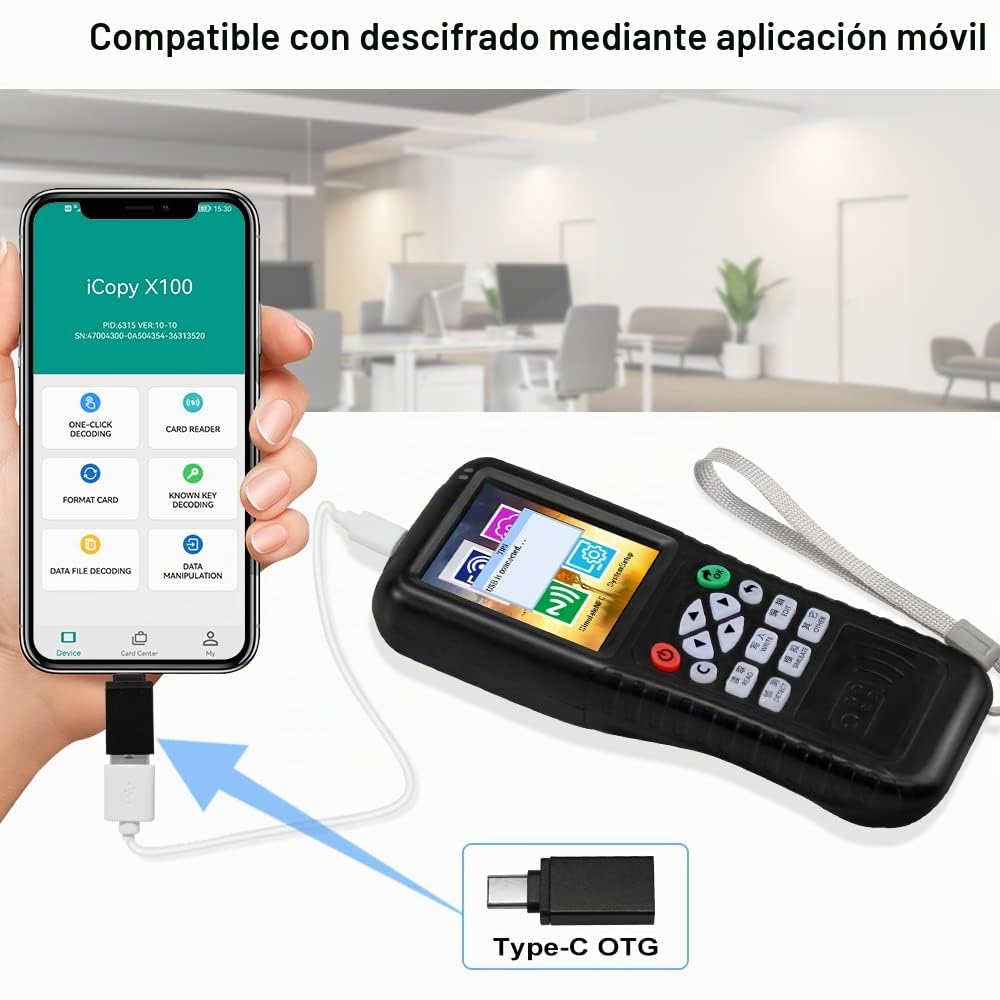 Lector y fotocopiadora RFID frecuencia ID/IC Completa de la fotocopiadora y Software Gratuito aplicación de teléfono Inteligente decodifica la Tarjeta de Control de Acceso de Copia NFC