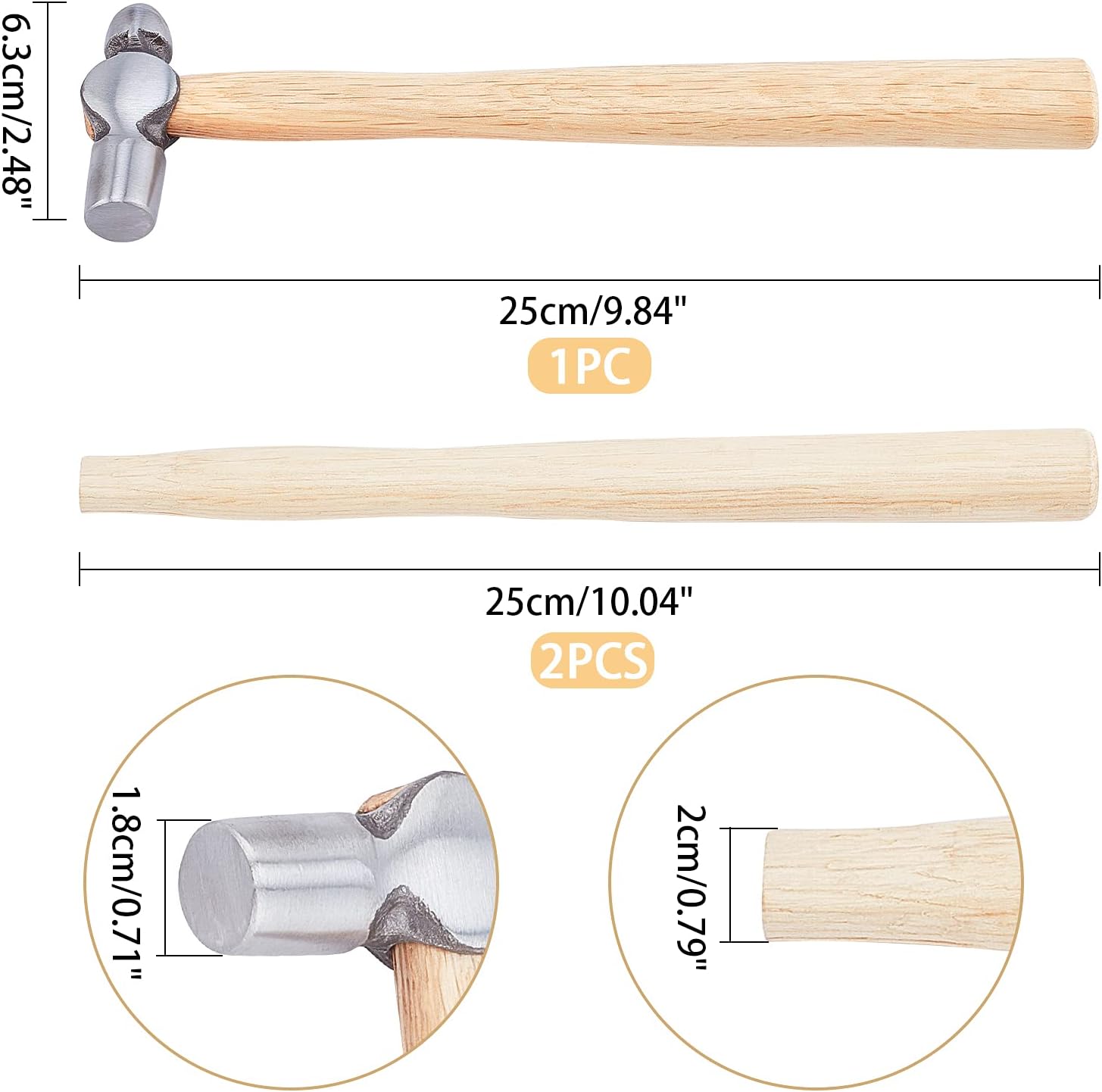 PH PandaHall 1pc Ball Peen Hammer with Two Spare Wooden Handle 4oz Dual-Headed Carbon Steel Hammer Heavy-Duty Metalworking Hammer for Household Workshop Metal Forming Repairing Rivet, 7.8"