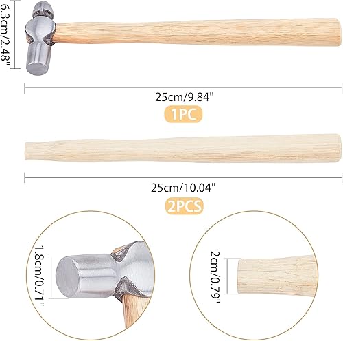 Miniatura 4 de PH PandaHall Martillo de bola con dos mangos de madera de repuesto, martillo de acero al carbono de doble cabeza de 4 onzas, martillo de trabajo