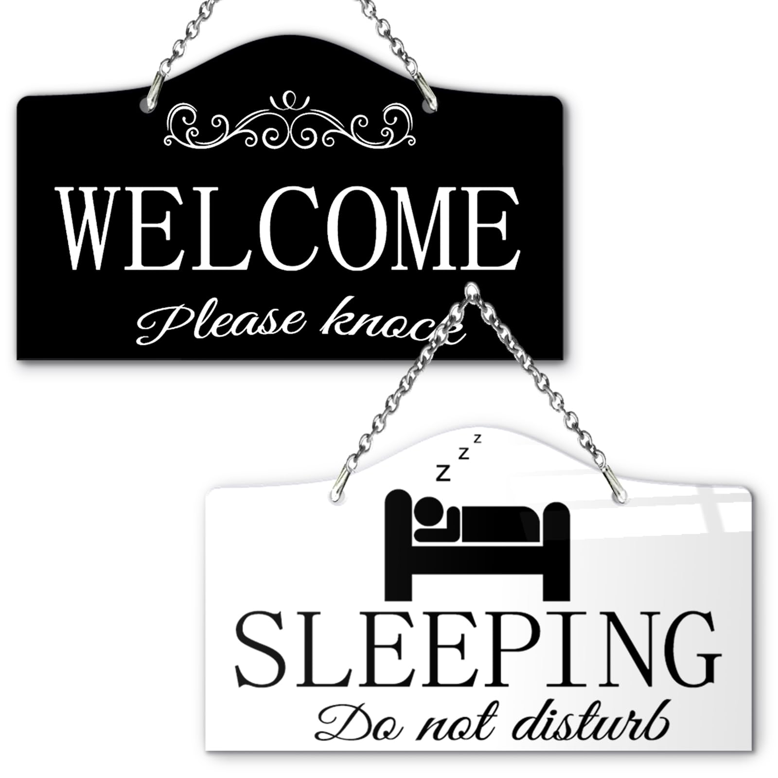 9"x5.35" Sleeping Do Not Disturb Door Knobs Hanger or Welcome Knock Hanging Sign Double Sided Signage Handmade Acrylic Plaque for Room Privacy Status