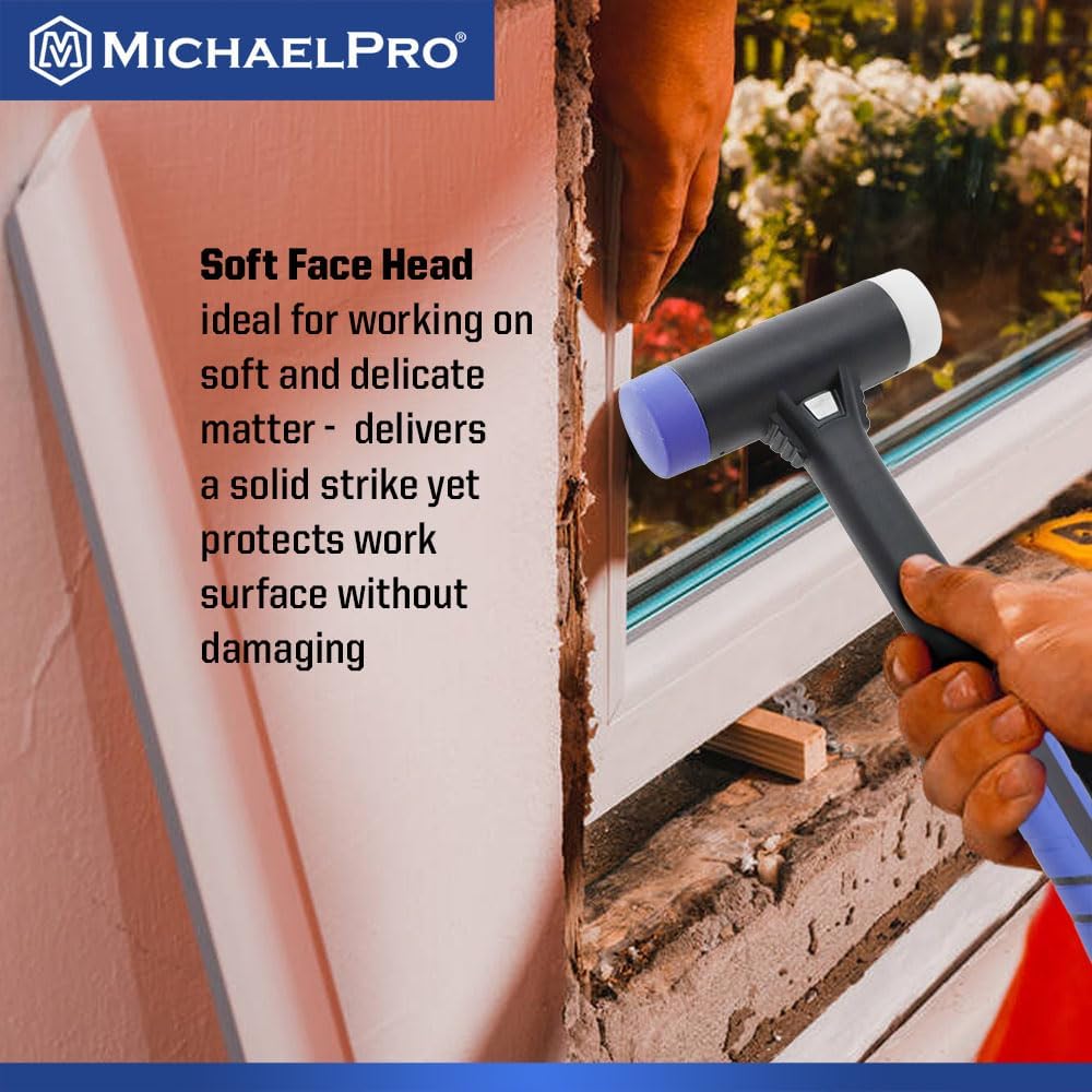 MichaelPro Double Face Rubber Mallet, Well-Balanced Handle, Shock & Spark Resistant Head, Non-Marring, Ideal for Furniture Assembling, Woodworking and Flooring Projects - MP004026