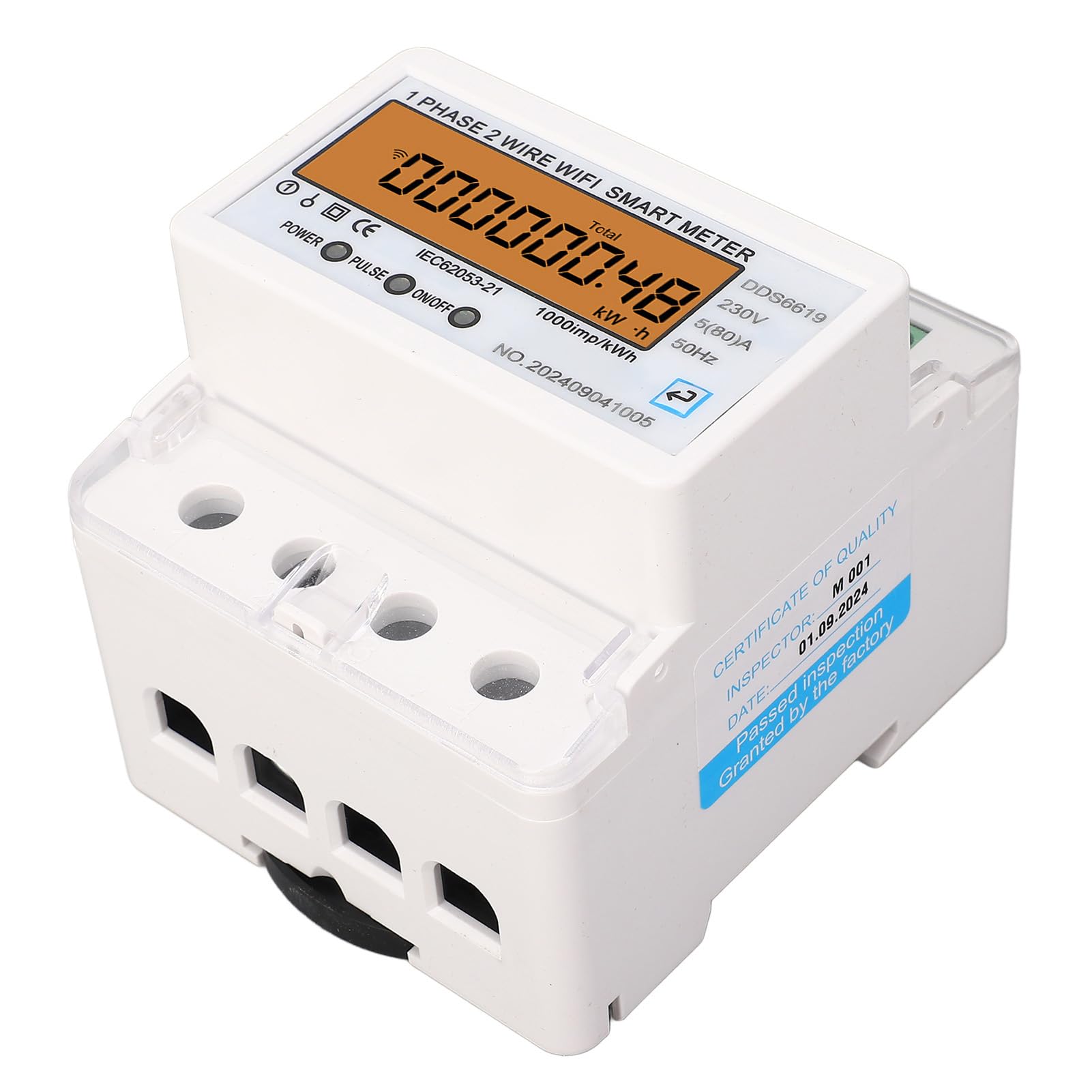 Misuratore di energia intelligente WiFi monofase con schermo LCD per telecomando, contatore di energia intelligente ignifugo per uso domestico