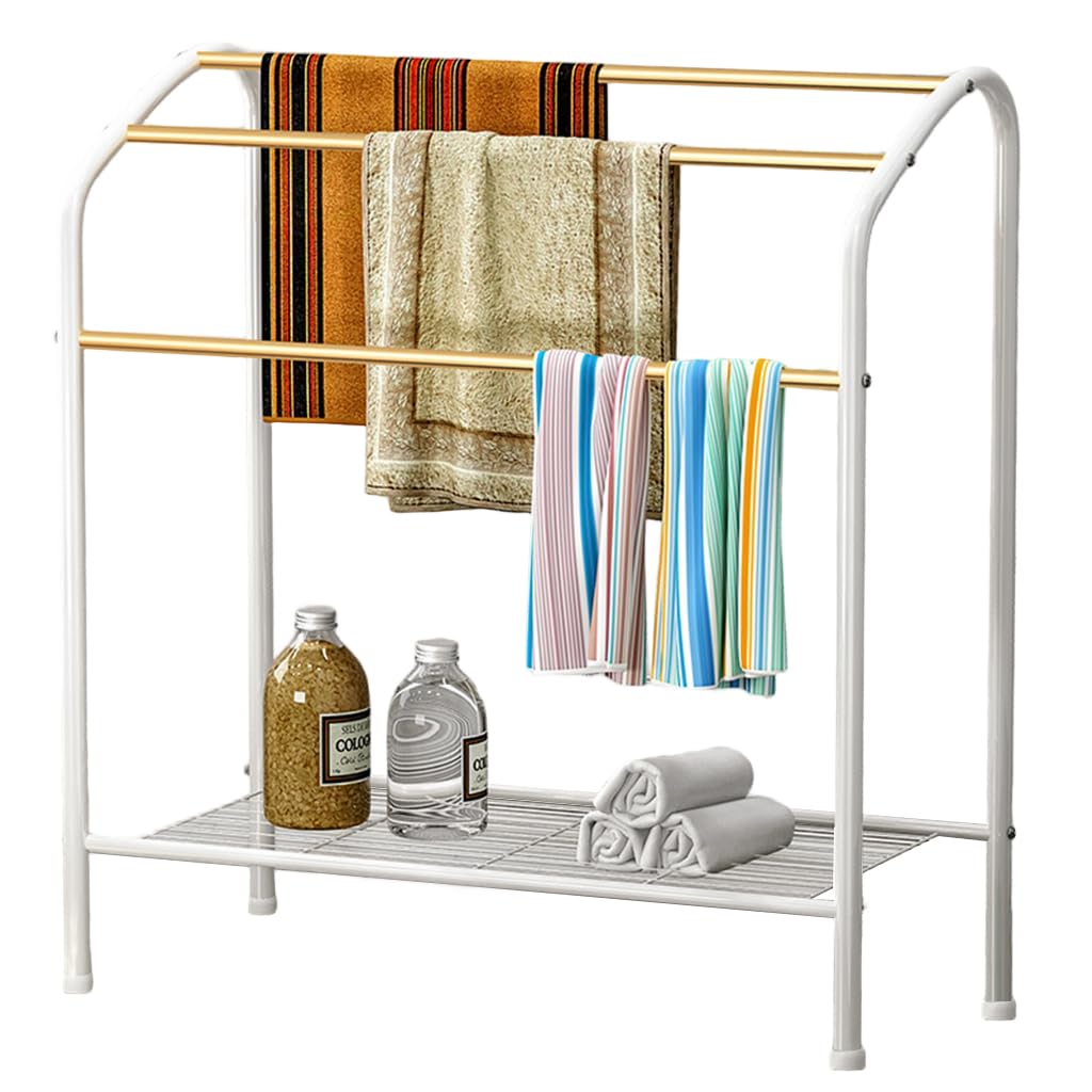 HASTHIP® Towel Rack Robe Bath Towel Drying Rack Toiletries Rack, Assembly Free-Standing Utility Organizer Stand for Bathroom, Balcony, 75.2x31.2x73cm-image-12