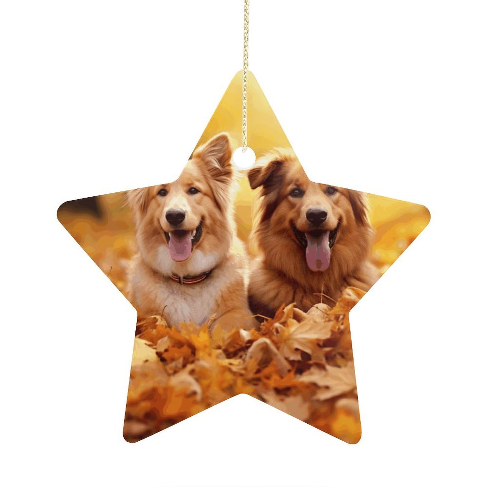 Fodpand Women's Style Fall Background With Dogs Ornament With String, Keepsake Hanging Decorations,Ceramic Ornaments For Men Indoor Home Holiday Party Gifts