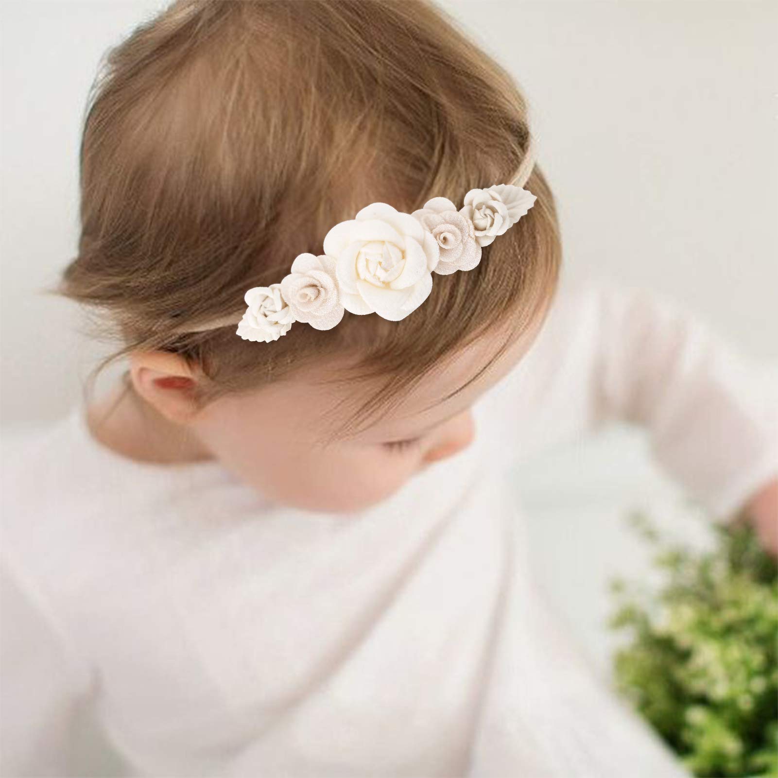 mligril Baby Girl Nylon Headbands Flower Hair Bows Accessories-Elastic Hair Band Crown Handmade FLoral Wraps Birthday Gifts for Girls Newborn Infant Toddler 3Pcs