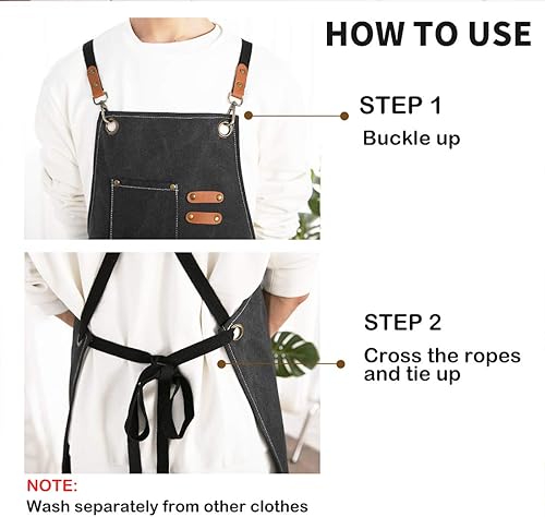 Miniatura 48 de Delantal de lona de algodón con espalda cruzada para hombres y mujeres, delantal de chef con correa ajustable y bolsillos grandes, delantal de Gris