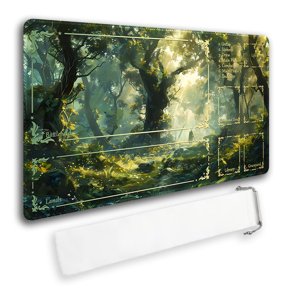 Durable MTG Playmat TCG Playmat with Zone and Locking Edges for MTG Gaming - Includes Waterproof Storage Bag (playmat (2),with Zone)