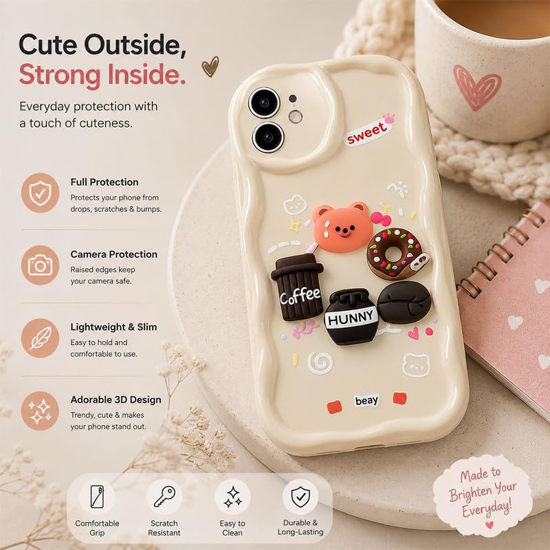 Image of ZR023 Compatible for iPhone 11 Cute Teddy Bear Design Back Cover | Soft Silicone Shockproof Protective Case | Slim Fit Stylish Camera Protection Phone Cover - White