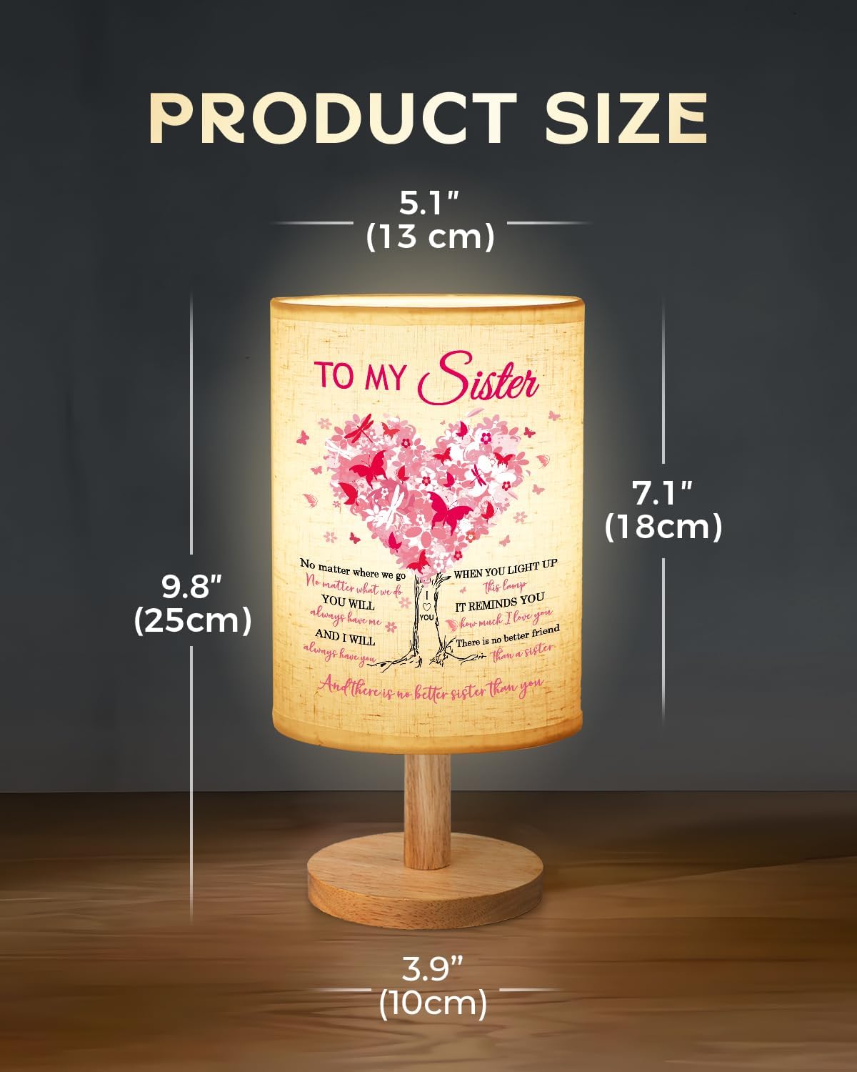 Sister Birthday Gifts, Mothers Day Gifts for Sisters Fabric Lamp, Sister's Gift from Sisters Table Lamp with Wooden Stand, Anniversary Wedding Gift for Sister