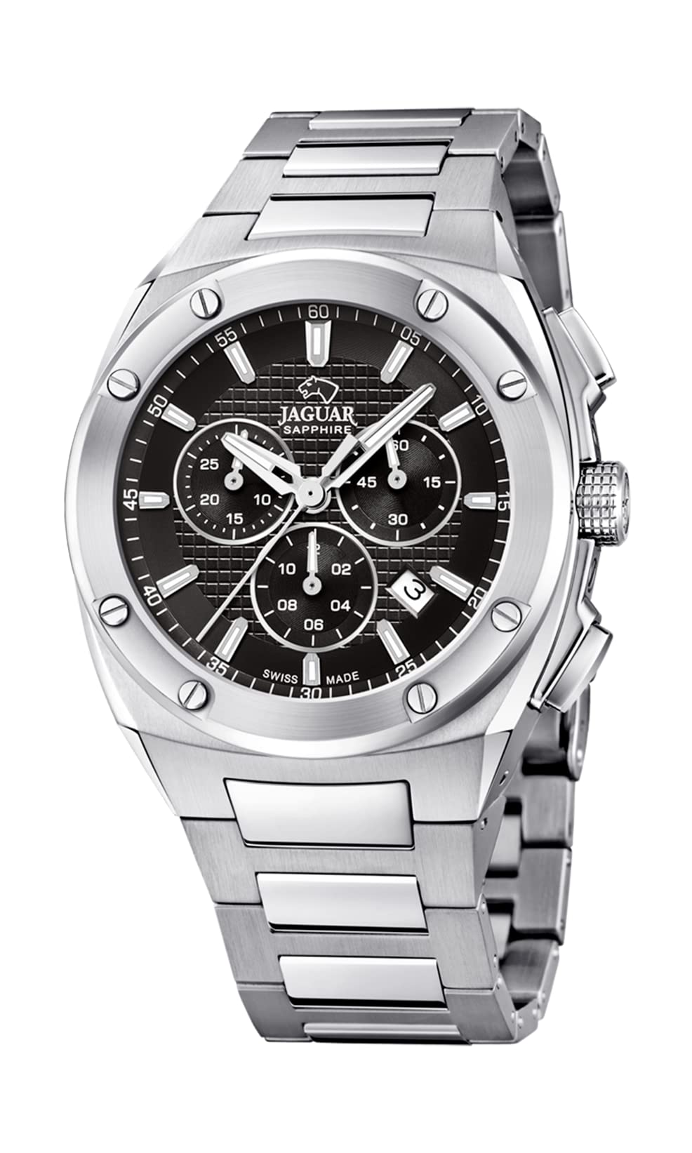 JAGUAR Reloj Hombre Analógico de Acero Inoxidable 316l Plateado - Movimiento de Cuarzo - Cronógrafo - Calendario - Cristal Zafiro de Alta Resistencia - Resistente al Agua 5 ATM J805/D Executive