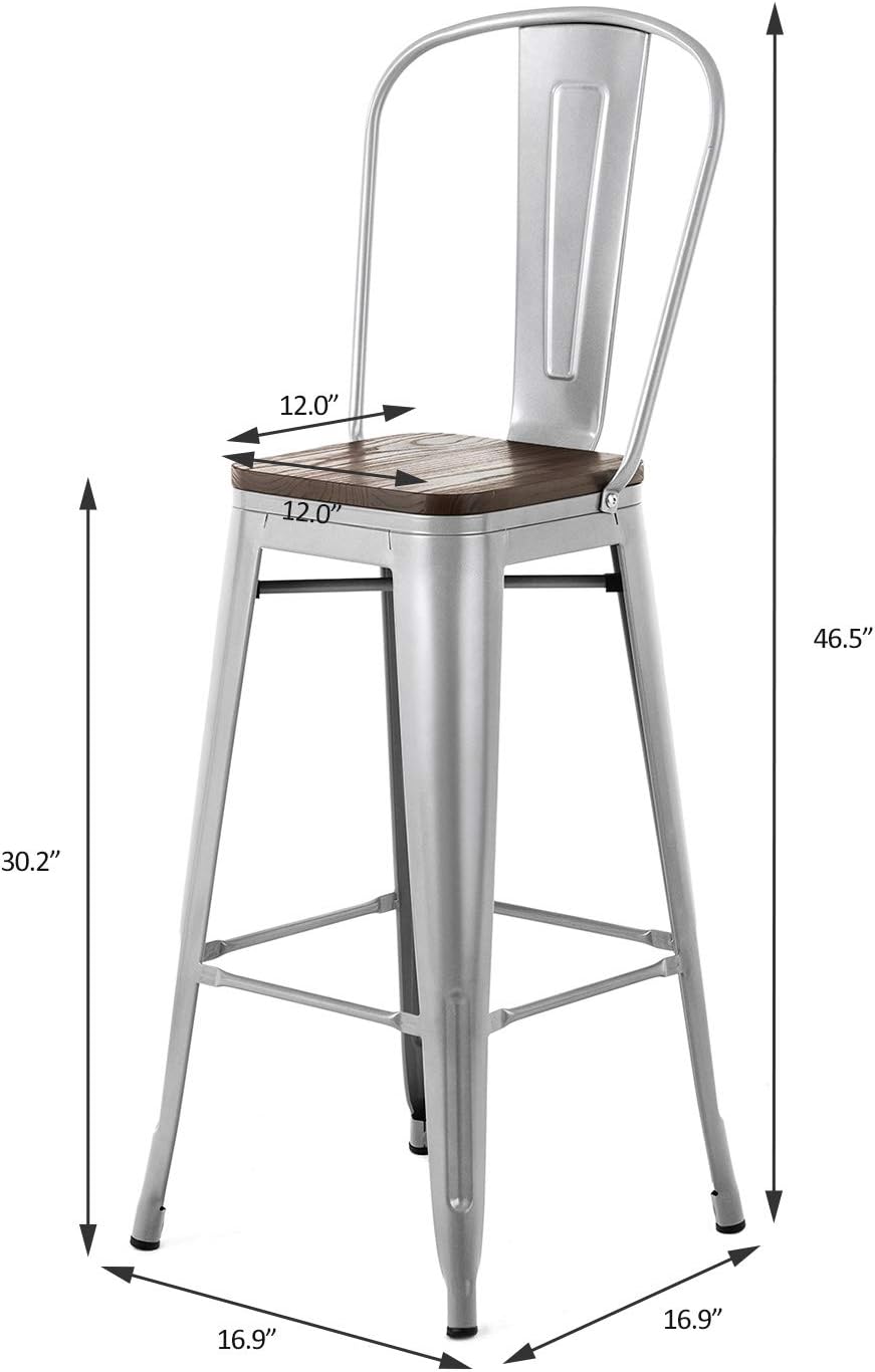 Buy Mecor Metal Bar Stools Set Of 4 W Removable Backrest 30 Dining Counter Height Chairs With Wood Seat Metal Frame Silver Online In Indonesia B07yn41tpm
