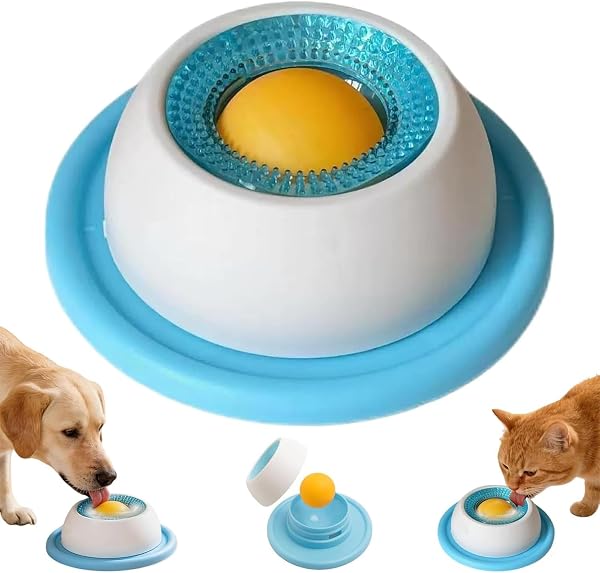 Dog Lick Bowl, Anti-Slip Dog Lick Bowl with Rotating Ball, Interactive Slow Feeding Toy Reduces Anxiety and Boredom (Blue) - 1