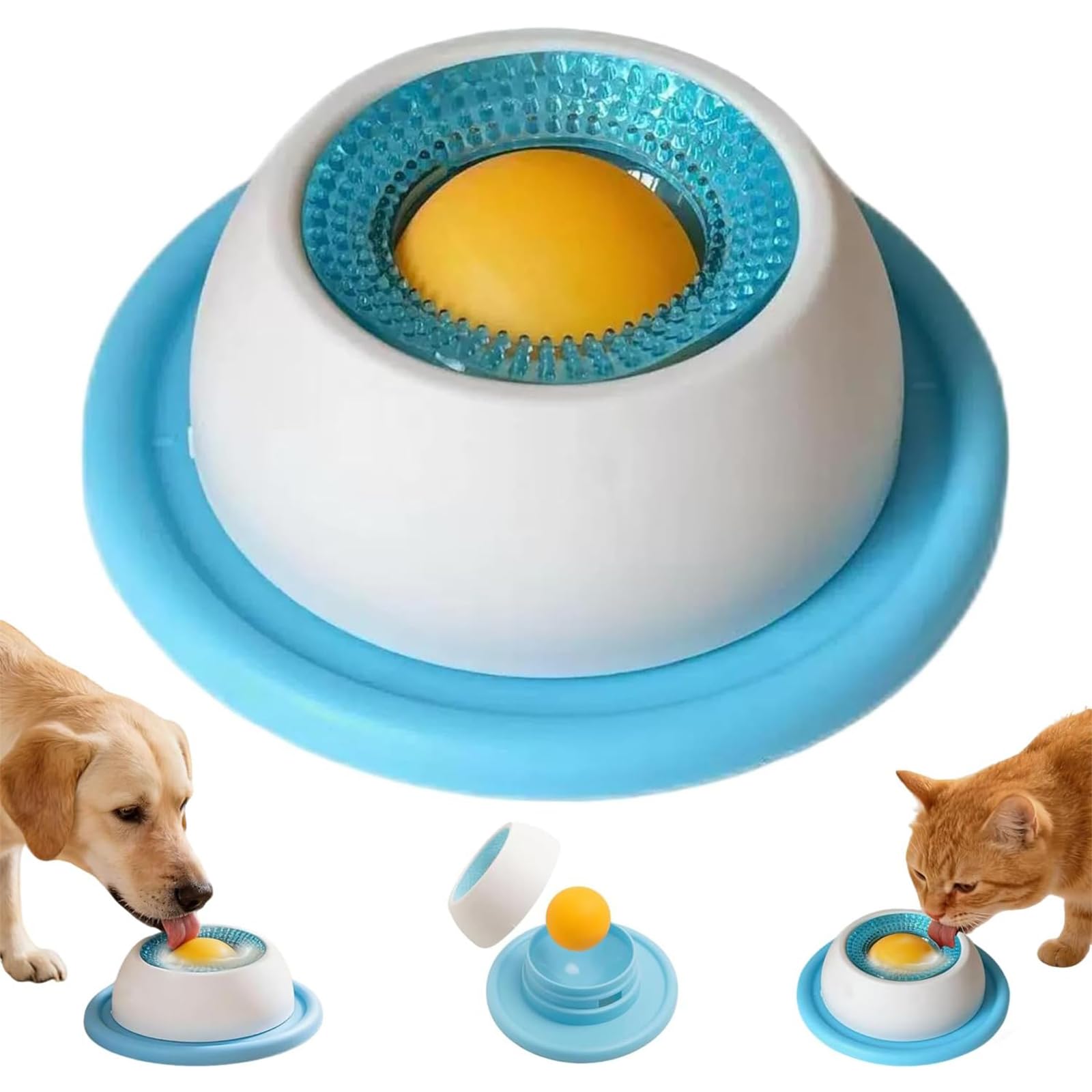 Ciotola per Leccare per Cani, Lick Bowl con Sfera Rotante, Base a Ventosa Antiscivolo, per Cibo Umido Liquido e Snack, Riduttore di Ansia e Noia per Cani e Gatti (blu)