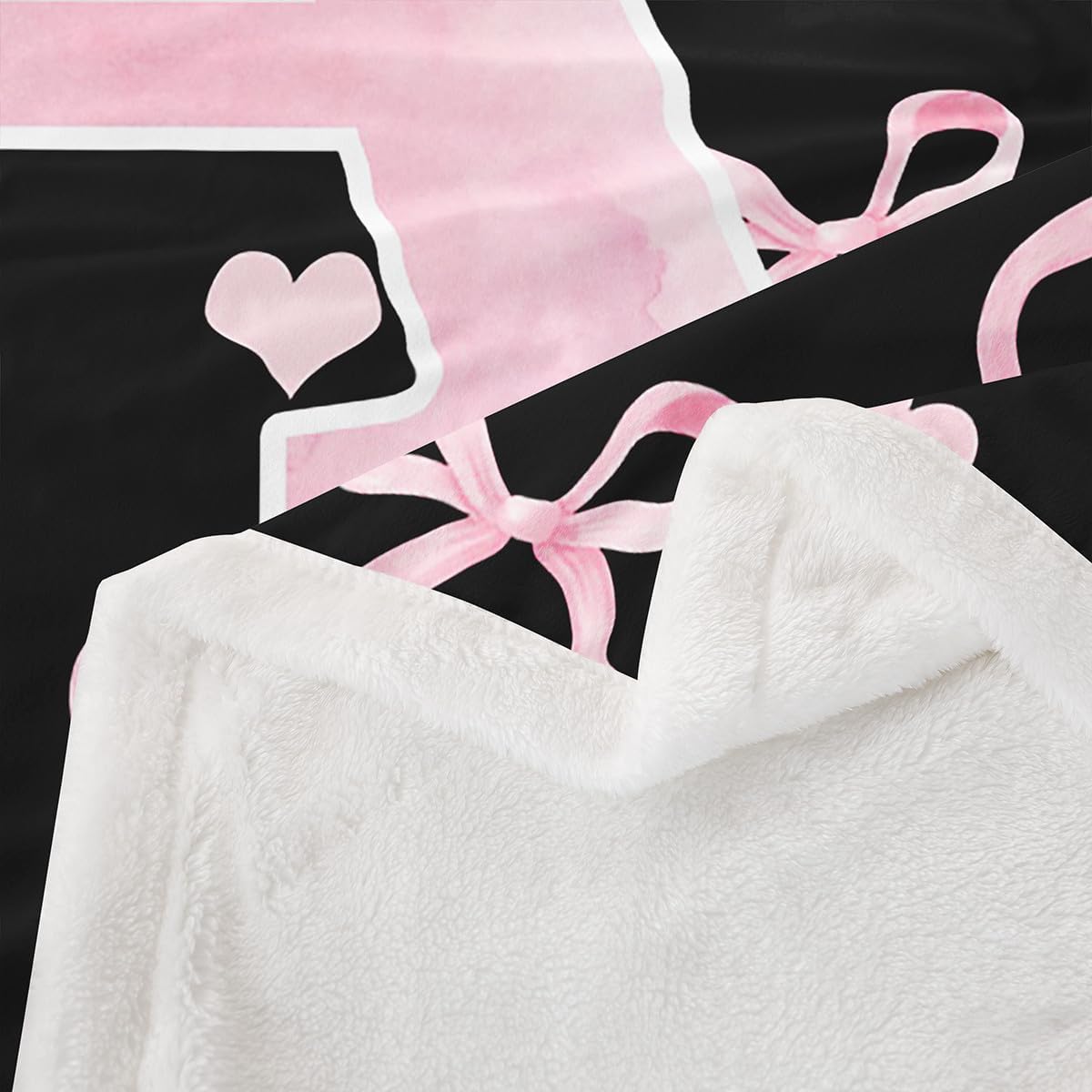 Erosebridal Black Pink Initial Letter A Bowknot Alphabet Fleece Blanket Twin 60"x80" | Bow Love Hearts Coquette Ribbon Sherpa Blanket Kawaii Girls Kids Romantic Women Warm Fuzzy Plush Throw