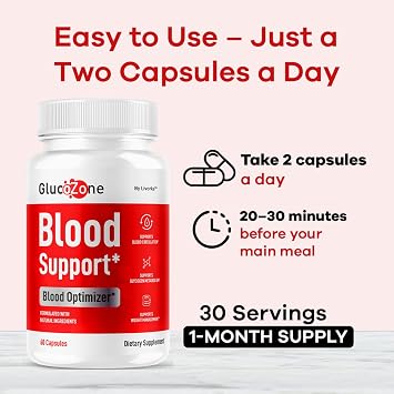 (2 Pack) GlucoZone Blood Support - GlucoZone Capsules Support Optimizer Supplement All Natural Advanced Formula, Pills Premium Vitamins for Health & Wellness, 120 Capsules for 2 Months