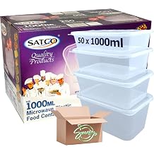 Sucasa Plastic Food Takeaway Heavy Duty Satco Plastic Containers with Lids 50x1000ml | Durable Microwavable | Heavy Duty | Takeaway | Reusable & Disposable