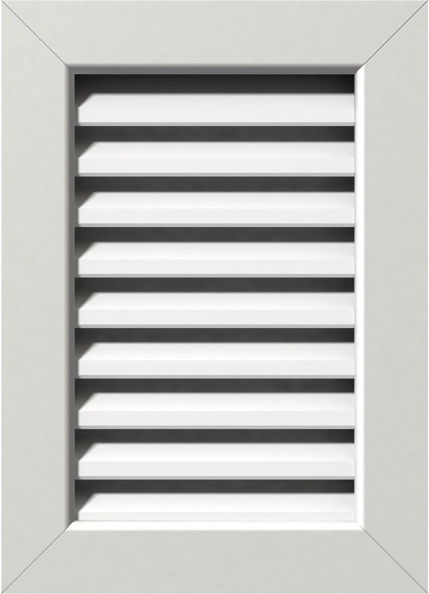Ekena Millwork GVPVE18X2401FUN Vertical Gable Vent (23"W x 29"H Frame Size): Functional, PVC Gable Vent w/ 1" x 4" Flat Trim Frame, 18"W x 24"H