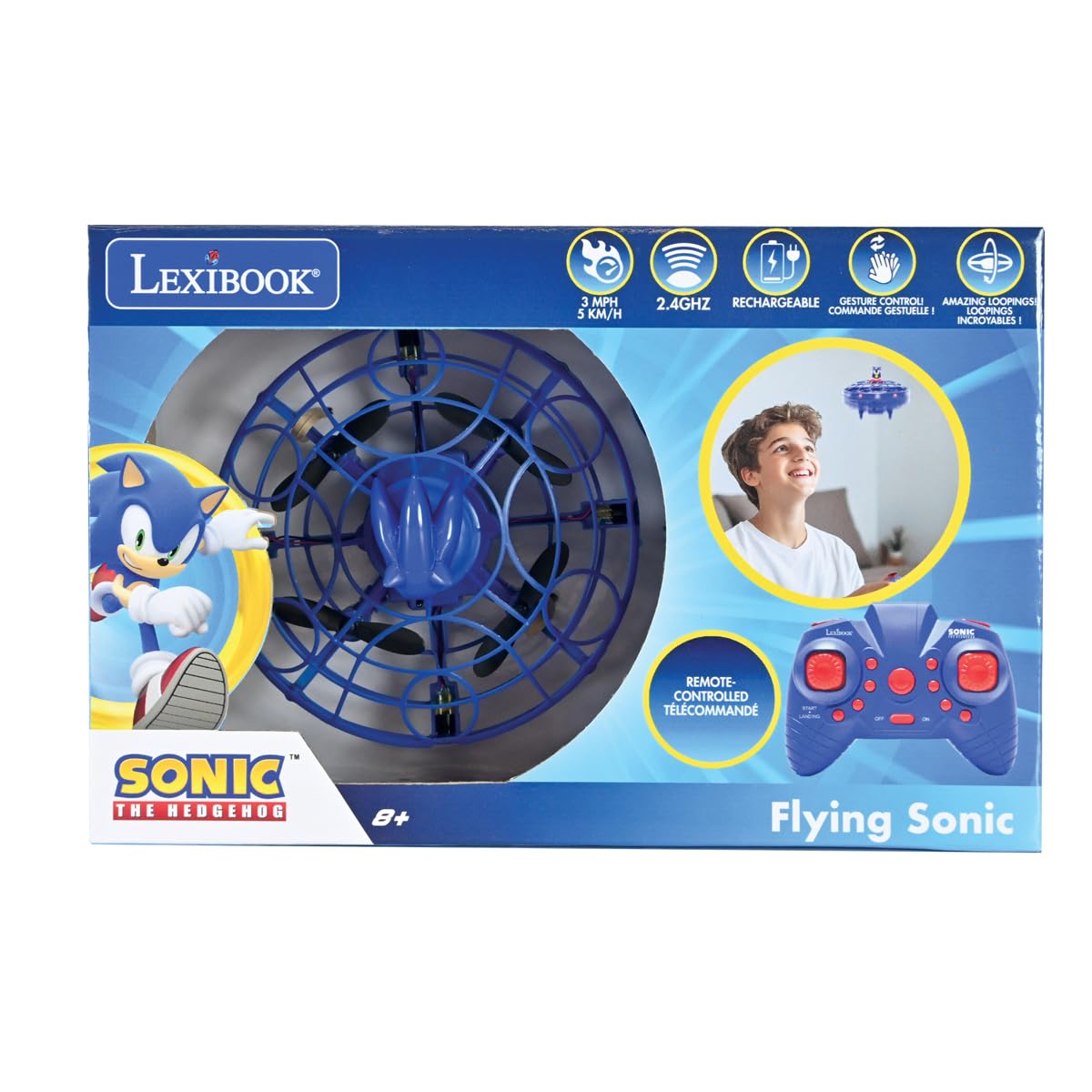 Lexibook, RC UFO Flying Sonic con luci e controllo gestuale, controllo a mani libere con batteria ricaricabile, Blu, UFOSN