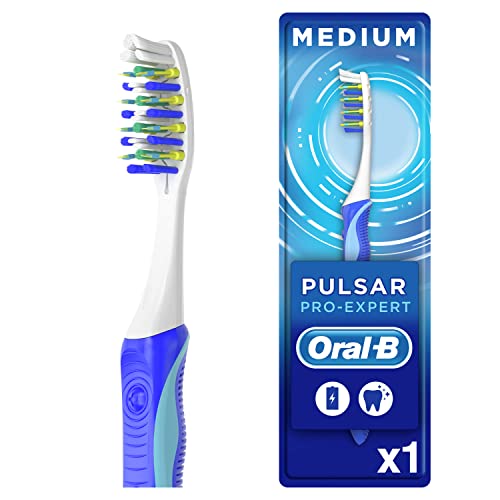 Oral-B Pulsar Pro-Expert Manual Toothbrush, With Battery Powered Vibrating Bristles For Deeper Reach, Slim Handle, Individually Flexing Sides, Blue