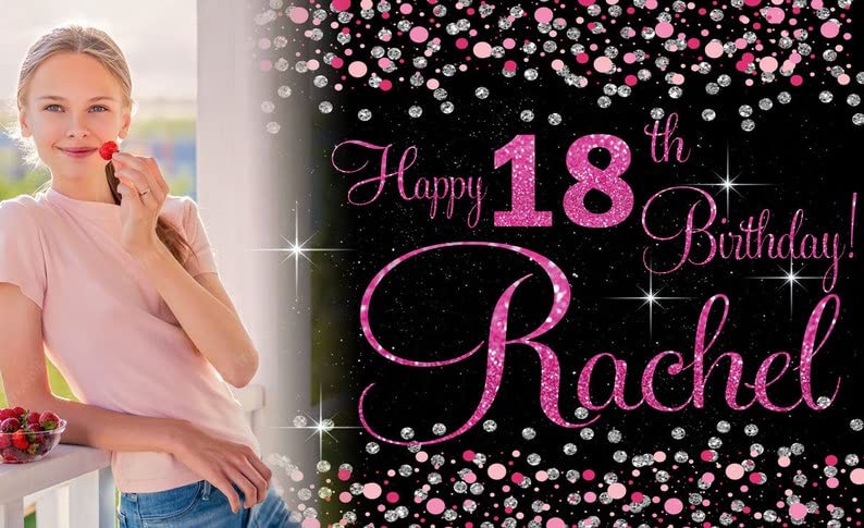 Happy Birthday Backdrop Background Photo Banner Any Name, Any Age Black and Gold Sign Poster Large Fabric Glitter Cloth Curtain Party Decoration Supplies Man Woman Children Party