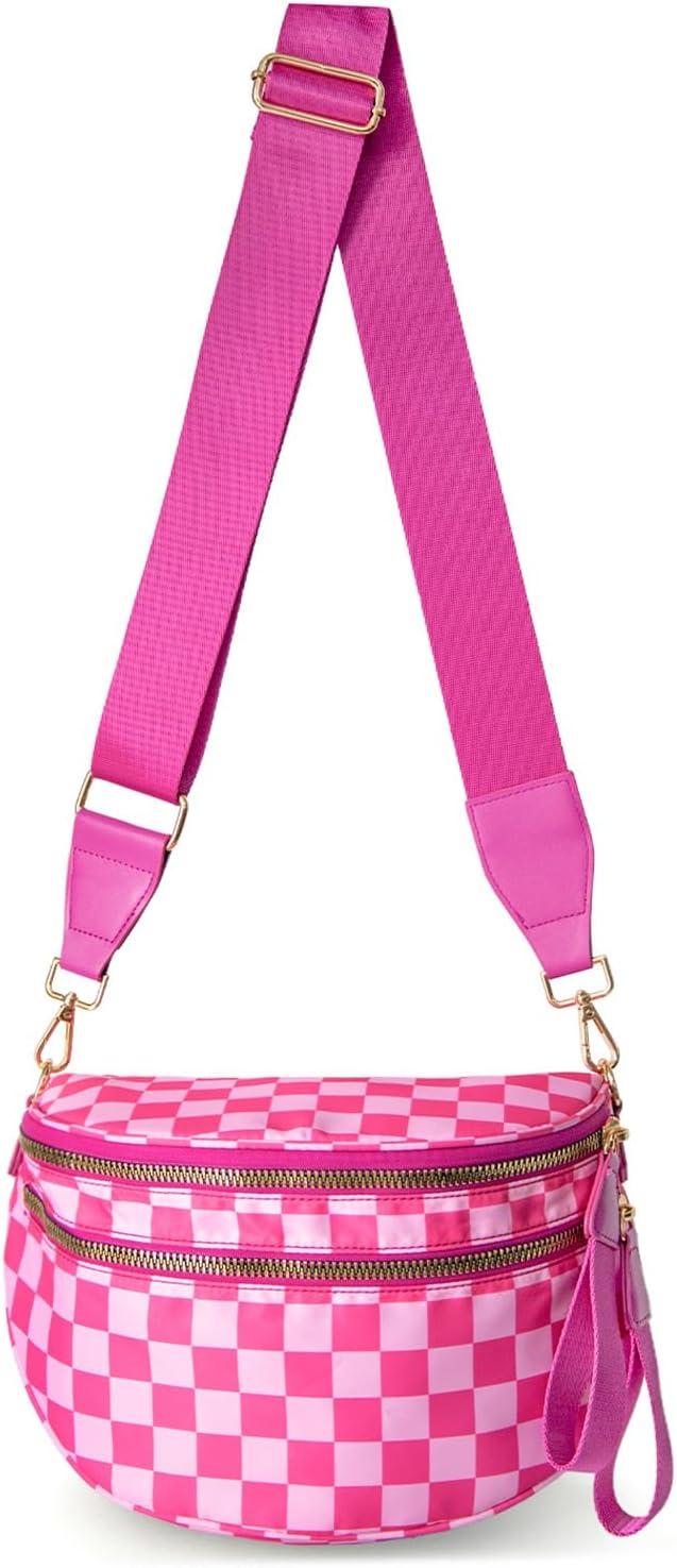 Checkered Crossbody Bag Nylon Bum Bags for Women Spacious Handbags Plus Size Sling Bag for Women Travel Purse