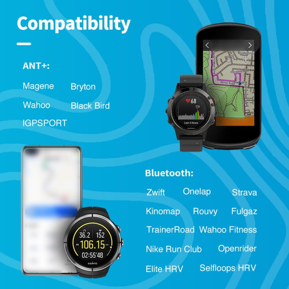 Moniteur de fréquence cardiaque avec capteur de sangle de poitrine, compteur de cyclisme HS500 pour entraînement à vélo, ANT+ HRM sans fil pour fitness course à pied