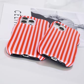 for iPhone 16 Pro Max Case Stripe Pattern Wave Shape Cover Red