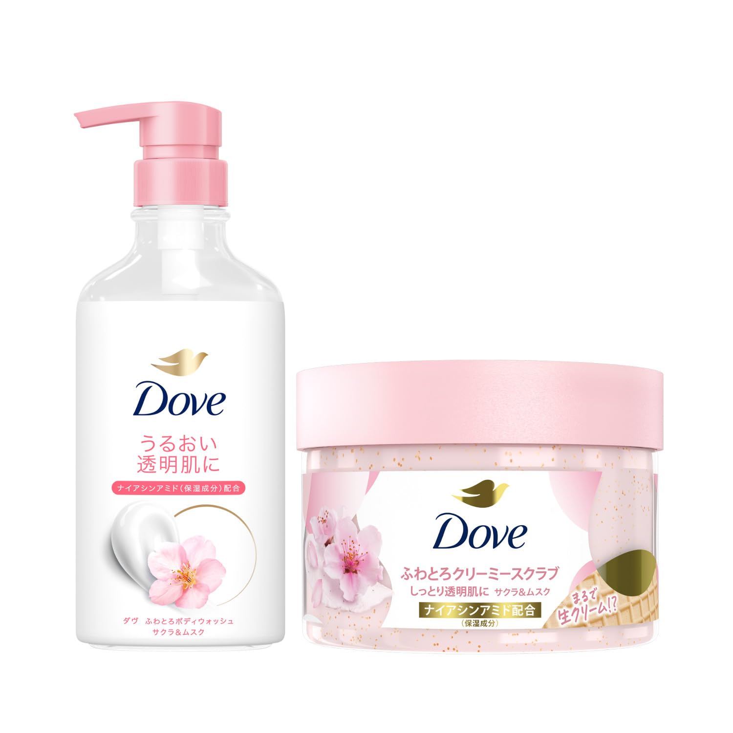 【セット】Dove(ダヴ) ボディソープ ふわとろボディウォッシュ サクラ&ムスク 450g+スクラブ サクラ&ムスク クリーミースクラブ ボディ 本体 298g 角質ケア 黒ずみ 透明感