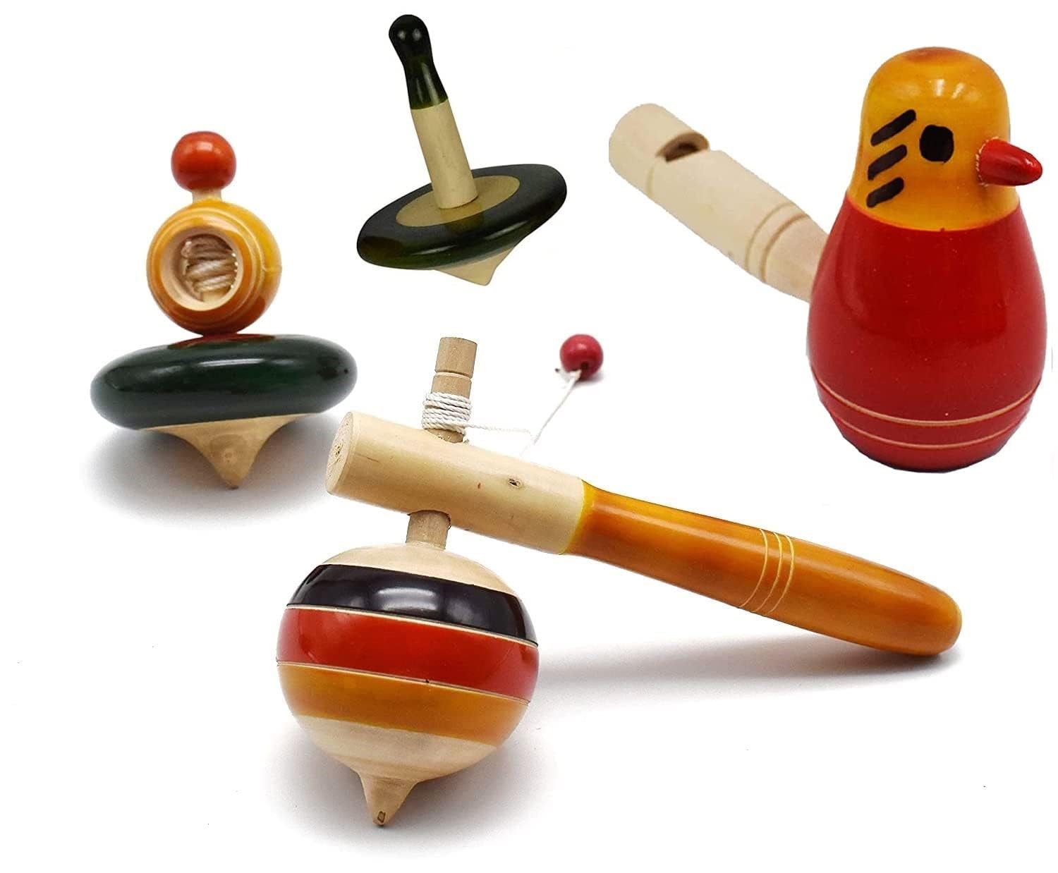 Channapatna Toys Wooden Bird Whistle Toy & Spinning Tops for Kids (1 Year+) - Set of 4 pcs Discover Sounds (B0BK6MVB38) Amazon Price History, Amazon Price Tracker
