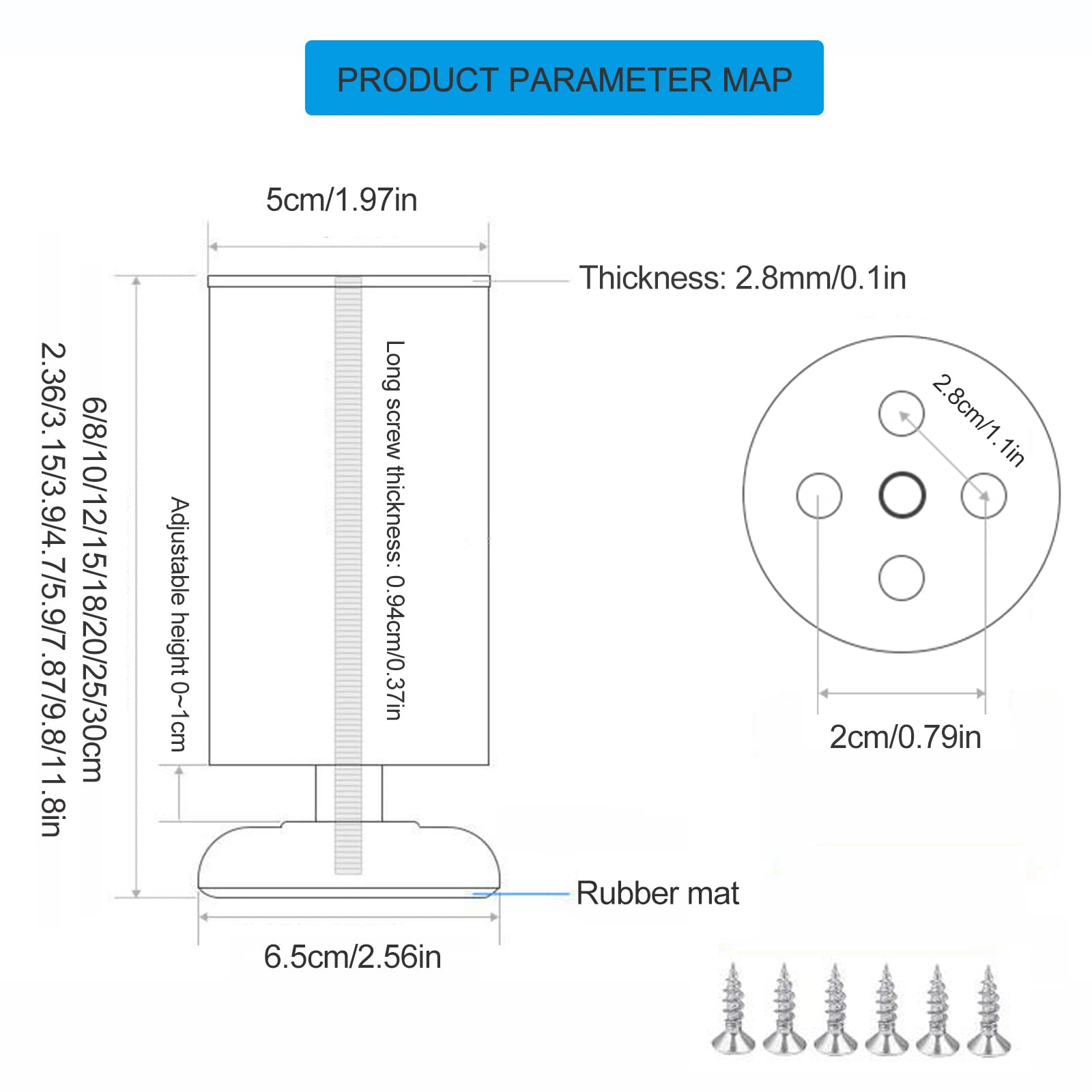 Patas de mesa de acero inoxidable ajustables de 20 cm, para sofá, escritorio, armario, 4 patas de muebles para baño y cocina, diseño moderno, acabado blanco